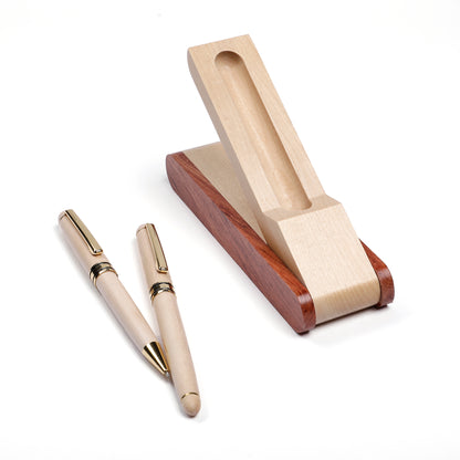 Handcraft Luxury Wooden Roller Pen Gift Set With Pen Stand (Cap Opening)