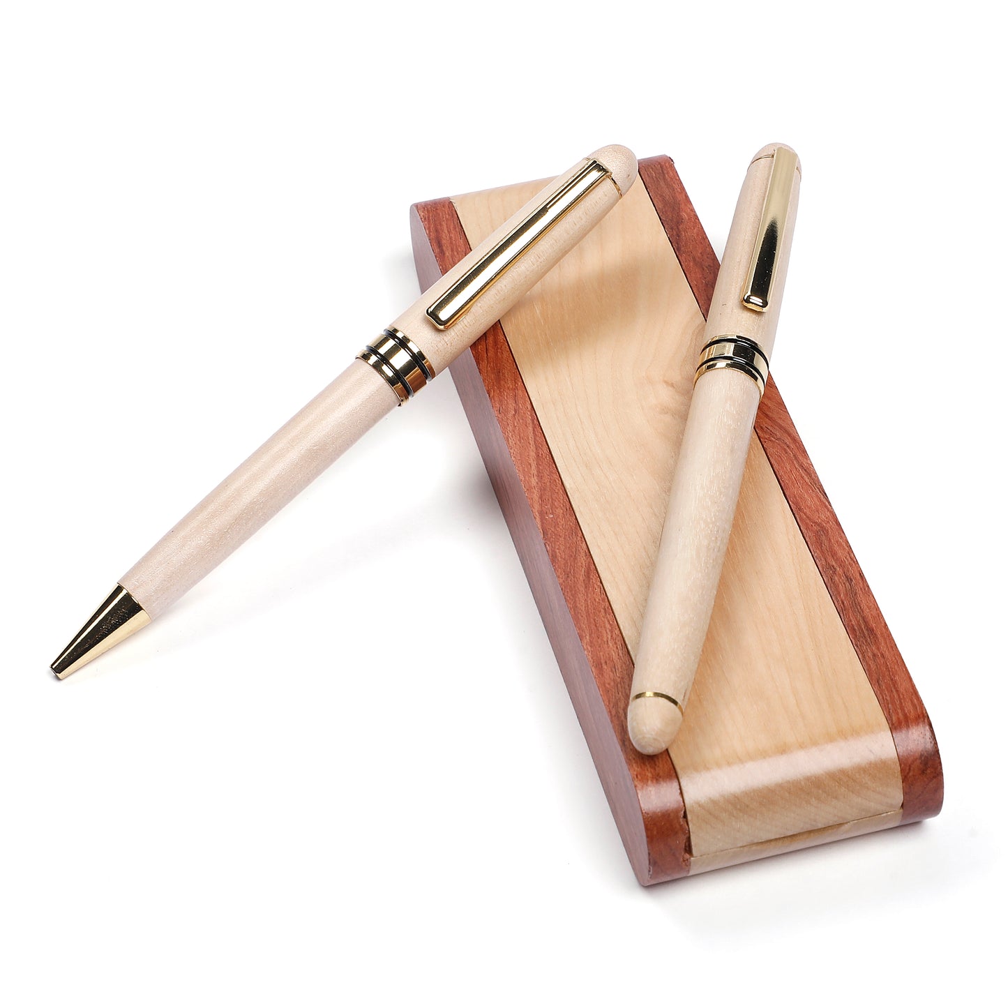 Handcraft Luxury Wooden Roller Pen Gift Set With Pen Stand (Cap Opening)