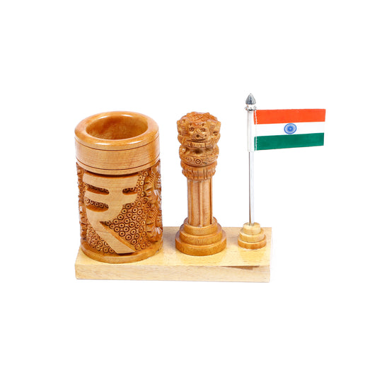 Ashoka Pillar Pen Holder | Wooden | For Office | LawKart.in