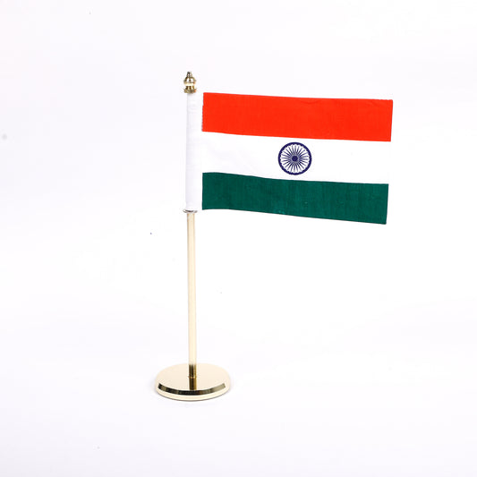 Table Top National Flag | Decorative | For Gifting Purpose | Elegant Look (Golden)